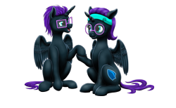 Size: 2575x1591 | Tagged: safe, artist:vasillium, imported from derpibooru, oc, oc:nox (rule 63), oc:nyx, alicorn, pony, alicorn oc, duo, female, horn, male, r63 paradox, rule 63, simple background, transparent background, wings