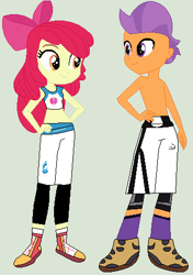 Size: 340x482 | Tagged: safe, artist:matthewjabeznazarioa, imported from derpibooru, apple bloom, tender taps, equestria girls, crossover, exeron fighters, exeron outfit, female, male, martial arts kids, martial arts kids outfits, midriff, shipping, straight, tenderbloom