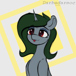 Size: 1024x1024 | Tagged: safe, artist:darbedarmoc, imported from derpibooru, oc, oc:minerva, pony, unicorn, animated, cheese, food, gif, red eyes, solo
