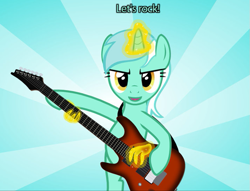 Size: 713x545 | Tagged: safe, artist:evilbob0, artist:tritebristle, imported from derpibooru, lyra heartstrings, pony, unicorn, 2014, bipedal, electric guitar, female, guitar, magic, magic aura, mare, musical instrument, rock (music)