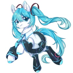 Size: 2000x2000 | Tagged: safe, alternate version, artist:sakneko, imported from derpibooru, earth pony, pony, anime, clothes, female, hatsune miku, mare, ponified, skirt, solo, vocaloid