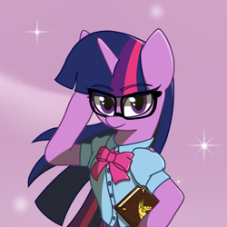 Size: 1080x1080 | Tagged: safe, artist:deltarainrum, imported from derpibooru, kotobukiya, twilight sparkle, semi-anthro, clothes, equestria girls outfit, female, glasses, looking at you, mare, meganekko, solo