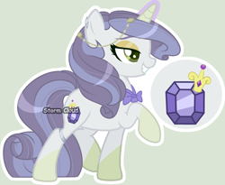 Size: 1918x1576 | Tagged: safe, artist:stormcloud-yt, imported from derpibooru, oc, oc only, pony, unicorn, base used, female, gem, glowing, glowing horn, grin, horn, magic, mare, offspring, parent:rarity, parent:thunderlane, parents:rarilane, simple background, smiling, solo, telekinesis