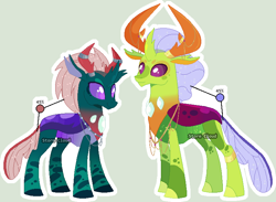 Size: 768x562 | Tagged: safe, artist:stormcloud-yt, imported from derpibooru, pharynx, thorax, changedling, changeling, base used, brothers, changedling brothers, duo, king thorax, male, prince pharynx, redesign, siblings, simple background, smiling