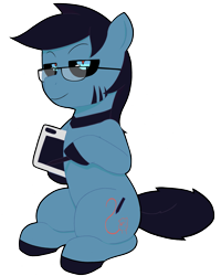 Size: 1891x2358 | Tagged: safe, artist:darktomato, imported from derpibooru, oc, oc only, oc:pawker, earth pony, pony, black hair, blue eyes, blue pony, glasses, simple background, solo, swamp cinema, tablet, tablet pen, transparent background