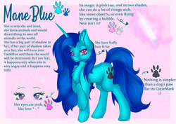 Size: 1024x724 | Tagged: safe, artist:maneblue, imported from derpibooru, oc, oc only, pony, unicorn, chest fluff, ear fluff, female, horn, mare, paw prints, raised hoof, reference sheet, unicorn oc