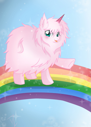 Size: 609x851 | Tagged: safe, artist:stephu-art, imported from derpibooru, oc, oc only, oc:fluffle puff, pony, 2013, female, pink fluffy unicorns dancing on rainbows, rainbow