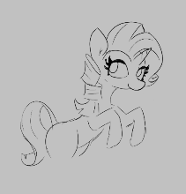 Size: 211x220 | Tagged: safe, artist:tjpones, oc, oc:milky way, pony, unicorn, aggie.io, female, looking back, lowres, mare, monochrome, raised hoof, simple background, smiling