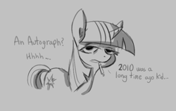 Size: 653x414 | Tagged: safe, twilight sparkle, pony, unicorn, aggie.io, cigarette, dialogue, female, looking at you, mare, monochrome, simple background, smoking, talking, talking to viewer, unicorn twilight