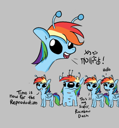 Size: 470x504 | Tagged: safe, artist:tjpones, rainbow dash, alien, alien pony, pegasus, pony, aggie.io, dialogue, female, mare, mitosis, open mouth, simple background, smiling, talking