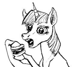 Size: 533x478 | Tagged: safe, artist:necromarecy, imported from derpibooru, twilight sparkle, pony, burger, female, food, solo, solo female