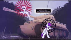 Size: 1280x720 | Tagged: safe, alternate version, artist:lyrabop, artist:shepardinthesky, imported from derpibooru, oc, oc only, earth pony, pegasus, pony, animated, black sun, collaboration, duo, error, glitch, gun, kar98k, rifle, rising sun, scan lines, sound, tank (vehicle), text, tiger (tank), vehicle, weapon, webm, wehrmacht