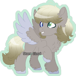 Size: 337x335 | Tagged: safe, artist:stormcloud-yt, imported from derpibooru, oc, oc only, pegasus, pony, base used, chest fluff, colored wings, ear fluff, grin, looking back, male, offspring, parent:derpy hooves, parent:doctor whooves, parents:doctorderpy, pegasus oc, simple background, smiling, stallion, transparent background, two toned wings, wings