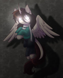Size: 2097x2601 | Tagged: safe, artist:stormcloud-yt, imported from derpibooru, oc, oc only, alicorn, pony, alicorn oc, base used, clothes, female, flying, frown, glow, glowing eyes, horn, mare, solo, wings
