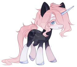 Size: 1024x897 | Tagged: safe, artist:miioko, imported from derpibooru, oc, oc only, pony, unicorn, deviantart watermark, hair over one eye, horn, obtrusive watermark, simple background, solo, transparent background, unicorn oc, watermark