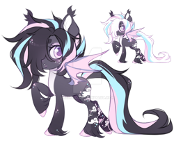 Size: 1024x833 | Tagged: safe, artist:miioko, imported from derpibooru, oc, oc only, bat pony, pony, bat pony oc, bat wings, deviantart watermark, duo, hair over one eye, hoof fluff, obtrusive watermark, raised hoof, simple background, transparent background, watermark, white background, wings