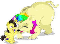 Size: 8700x6500 | Tagged: safe, artist:rainbowtashie, imported from derpibooru, oc, oc:rainbow tashie, oc:tommy the human, alicorn, bear, pony, ursa, ursa major, ursa minor, alicorn oc, australia, butt, child, colt, commissioner:bigonionbean, cute, cutie mark, daaaaaaaaaaaw, dialogue, duo, female, flank, foal, grin, horn, hug, huge butt, large butt, magic, male, plot, simple background, smiling, species swap, thicc ass, thought bubble, transparent background, wings