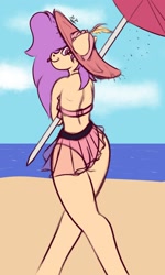 Size: 1500x2500 | Tagged: safe, artist:draconightmarenight, imported from derpibooru, oc, oc:peppy sprinkles, anthro, ass, beach, beach hat, beach umbrella, butt, clothes, colored sketch, cute, furry, scarf, summer, swimsuit, tongue out