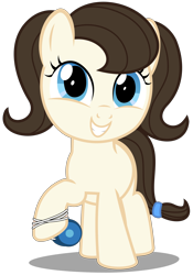 Size: 2130x3040 | Tagged: safe, artist:strategypony, imported from derpibooru, oc, oc only, oc:dizzy strings, earth pony, pony, eyelashes, female, filly, foal, grin, looking at you, looking up, pigtails, simple background, smiling, smiling at you, solo, toy, transparent background, twintails, yo-yo