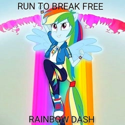 Size: 720x720 | Tagged: safe, artist:andrabutnariu, edit, imported from derpibooru, rainbow dash, pony, equestria girls, equestria girls series, run to break free, spoiler:eqg series (season 2), determined look, looking up, my dream is rainboom, ponied up, rainbow fire, sonic rainboom