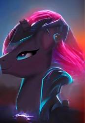 Size: 1079x1556 | Tagged: safe, artist:theuser, imported from derpibooru, tempest shadow, pony, unicorn, ai assisted, ai content, female, looking up, mare, smiling, solo