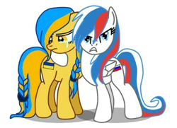 Size: 441x319 | Tagged: artist needed, safe, imported from derpibooru, oc, oc:marussia, oc:ukraine, earth pony, pegasus, pony, current events, duo, nation ponies, russia, sad, ukraine