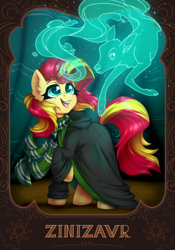 Size: 1668x2388 | Tagged: safe, artist:shinizavr, imported from derpibooru, sunset shimmer, deer, pony, unicorn, equestria girls, harry potter (series), magic, patronus, slytherin, smiling, solo, sunset cosplay flashmob