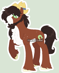 Size: 415x516 | Tagged: safe, artist:stormcloud-yt, imported from derpibooru, trouble shoes, earth pony, pony, base used, beard, chest fluff, facial hair, freckles, hat, male, redesign, simple background, solo, stallion, unshorn fetlocks