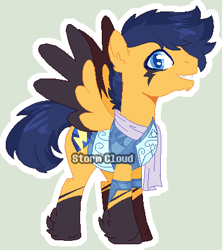 Size: 388x436 | Tagged: safe, artist:stormcloud-yt, imported from derpibooru, flash sentry, pegasus, pony, base used, clothes, colored wings, eye scar, male, scar, simple background, smiling, solo, stallion, two toned wings, wings