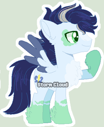 Size: 369x452 | Tagged: safe, artist:stormcloud-yt, imported from derpibooru, soarin', pegasus, pony, backwards cutie mark, base used, chest fluff, colored wings, ear fluff, feathered fetlocks, male, raised hoof, redesign, simple background, solo, stallion, two toned wings, wings