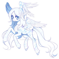 Size: 1024x1023 | Tagged: safe, artist:miioko, imported from derpibooru, oc, oc only, pegasus, pony, cloven hooves, deviantart watermark, eyelashes, multiple wings, obtrusive watermark, pegasus oc, simple background, smiling, solo, watermark, white background, wings