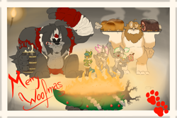 Size: 2401x1600 | Tagged: safe, artist:sanyo2100, imported from derpibooru, oc, oc:barkus, diamond dog, burning, card, christmas, christmas card, fire, heart's warming, holiday, tree