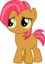 Size: 3000x4313 | Tagged: safe, artist:cloudy glow, imported from derpibooru, babs seed, earth pony, pony, one bad apple, .ai available, female, filly, foal, freckles, frown, full body, high res, hooves, simple background, solo, standing, tail, transparent background, two toned mane, two toned tail, vector