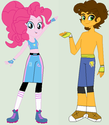 Size: 510x584 | Tagged: safe, artist:matthewjabeznazarioa, imported from derpibooru, cheese sandwich, pinkie pie, equestria girls, crossover, equestria girls-ified, exeron fighters, exeron outfit, martial arts kids