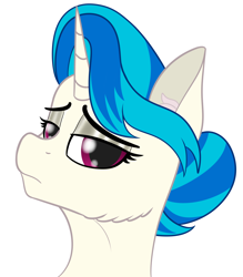 Size: 3480x3981 | Tagged: safe, artist:justapone, imported from derpibooru, dj pon-3, vinyl scratch, unicorn, alternate hairstyle, bust, cheek fluff, classy, colored, colored lineart, colored pupils, digital art, ear fluff, februpony, female, looking at you, out of character, personality swap, sad, simple background, solo, vinyl class, white background