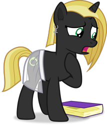 Size: 5480x6395 | Tagged: safe, artist:frownfactory, imported from derpibooru, oc, oc only, oc:desert night, pony, unicorn, .svg available, absurd resolution, ankh, blonde mane, blonde tail, book, clothes, ear fluff, ear piercing, earring, female, full body, green eyes, hoof on chest, hooves, horn, jewelry, mare, open mouth, piercing, shadow, show accurate, simple background, skirt, solo, standing, tail, transparent background, two toned mane, two toned tail, unicorn oc, vector
