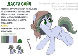 Size: 1380x993 | Tagged: safe, artist:jewellier, imported from derpibooru, oc, oc only, oc:dusty soil, earth pony, pony, pony town, clothes, cyrillic, headscarf, reference sheet, russian, scarf, translated in the comments