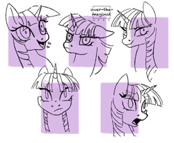 Size: 986x811 | Tagged: safe, artist:overthemaginot, imported from derpibooru, twilight sparkle, unicorn, facial expressions, female, simple background, sketch, sketch dump, solo, white background