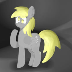 Size: 1280x1280 | Tagged: safe, artist:seylan, imported from derpibooru, derpy hooves, pegasus, pony, female, folded wings, full body, hooves, mare, raised hoof, solo, standing, tail, wings