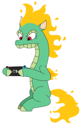 Size: 2067x3182 | Tagged: safe, artist:supahdonarudo, imported from derpibooru, dragon, hybrid, longma, them's fightin' herds, community related, holding, nintendo switch, simple background, sitting, tianhuo (tfh), transparent background