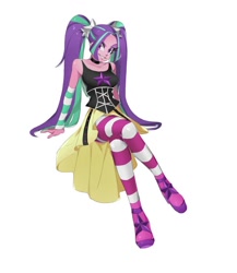Size: 832x960 | Tagged: safe, artist:zero_and_velvet, imported from derpibooru, aria blaze, equestria girls, clothes, disguise, disguised siren, pigtails, simple background, socks, solo, striped socks, striped stockings, white background