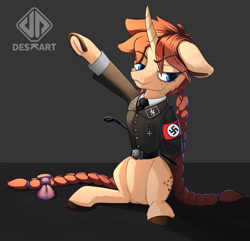 Size: 4146x4000 | Tagged: safe, artist:deskart, imported from ponybooru, oc, oc only, oc:medici, pony, unicorn, armband, clothes, male, nazi, nazi armband, nazi salute, schutzstaffel, sieg heil, solo, stallion, uniform