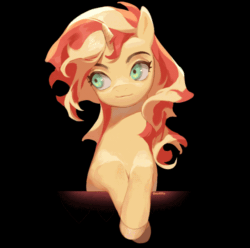 Size: 640x636 | Tagged: safe, artist:eopo, imported from derpibooru, sunset shimmer, pony, unicorn, equestria girls, animated, black background, colored hooves, female, looking at you, mare, simple background, smiling, solo
