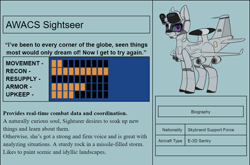 Size: 1250x826 | Tagged: safe, artist:andromailus, oc, oc only, oc:sightseer, original species, plane pony, pony, e-3 sentry, female, plane, purple eyes, text