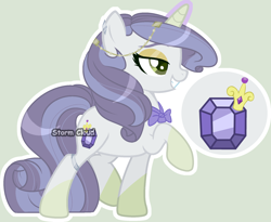 Size: 1918x1576 | Tagged: safe, artist:stormcloud-yt, imported from derpibooru, oc, oc only, pony, unicorn, base used, female, gem, glow, glowing horn, grin, horn, magic, mare, offspring, parent:rarity, parent:thunderlane, parents:rarilane, simple background, smiling, solo, telekinesis