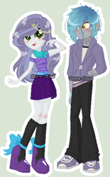 Size: 368x592 | Tagged: safe, artist:stormcloud-yt, imported from derpibooru, oc, oc only, equestria girls, base used, blushing, boots, clothes, duo, equestria girls-ified, female, male, offspring, pants, parent:rarity, parent:thunderlane, parents:rarilane, shoes, simple background, skirt, smiling