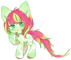 Size: 1024x858 | Tagged: safe, artist:miioko, imported from derpibooru, oc, oc only, earth pony, pony, choker, deviantart watermark, ear fluff, earth pony oc, obtrusive watermark, raised hoof, simple background, solo, watermark, white background