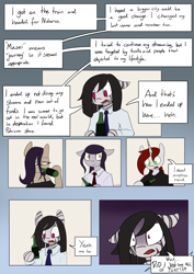 Size: 4961x7016 | Tagged: safe, artist:tenenbris, imported from derpibooru, oc, oc:abel masei, oc:alicia malice, oc:alma, oc:patricia sorg, zebra, comic:things change, makeup, zebra oc