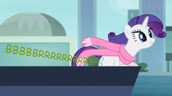 Size: 994x552 | Tagged: safe, artist:thedarkpony, edit, edited screencap, imported from derpibooru, screencap, rarity, unicorn, rarity takes manehattan, fart, fart edit, fart noise, female, mare, onomatopoeia, sound effects