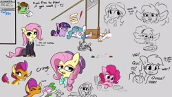 Size: 1920x1080 | Tagged: safe, artist:tjpones, imported from derpibooru, fluttershy, pinkie pie, rainbow dash, smolder, spike, sunset shimmer, twilight sparkle, oc, oc:tjpones, alicorn, dragon, earth pony, pegasus, pony, robot, robot pony, unicorn, werewolf, equestria girls, alternate hairstyle, art dump, bust, eyepatch, female, filly, filly twilight sparkle, fluttergoth, foal, food, gray background, guillotine, hipstershy, kissy face, male, mare, meat, mouth hold, pencil, pirate costume, pirate twilight, scooby doo and the ghoul school, shipping, simple background, spolder, squatpony, stallion, steak, straight, treasure chest, twiggie, unicorn twilight, winnie the werewolf, younger